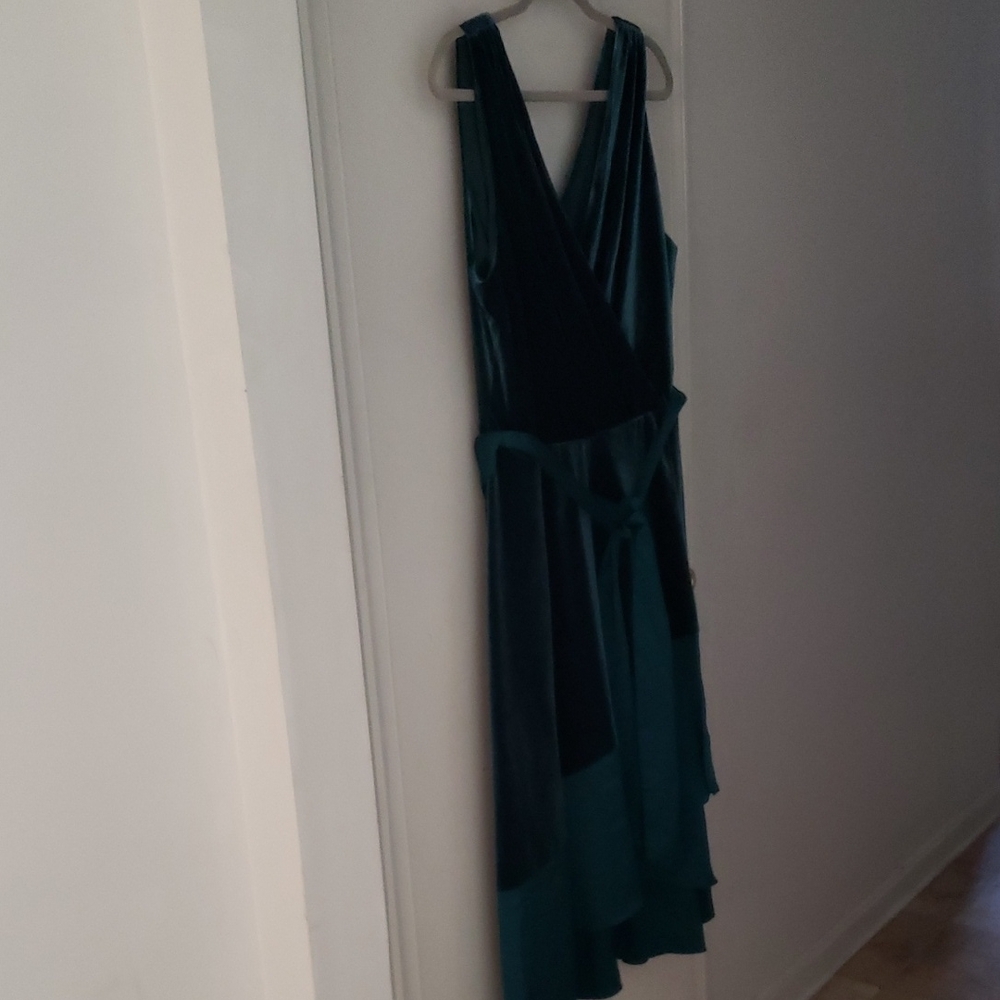 DKNY Emerald Velvet High-Low Wrap Dress